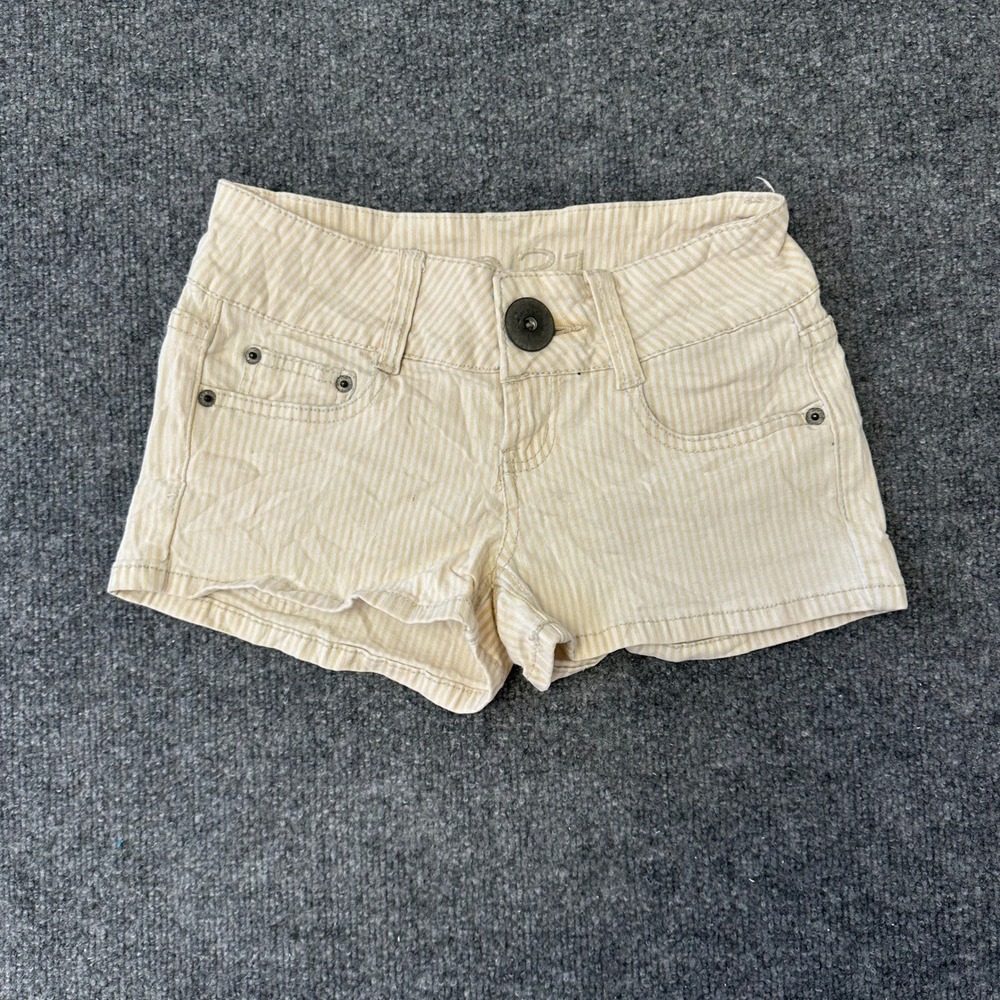 Rue21 Shorts Womens Size 26 Tan White Striped Low Rise Mini Casual Summer